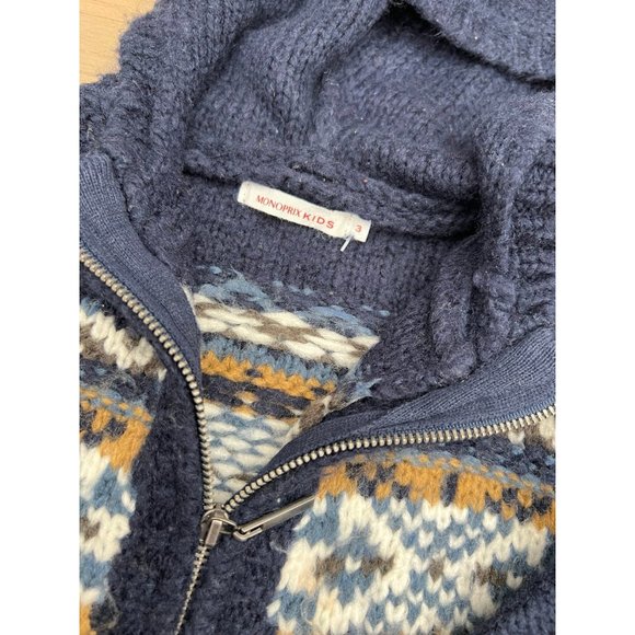 Monoprix Kids Toddler Zip Up Fair Isle Sweater Hoodie Sz 3 - Picture 2 of 2